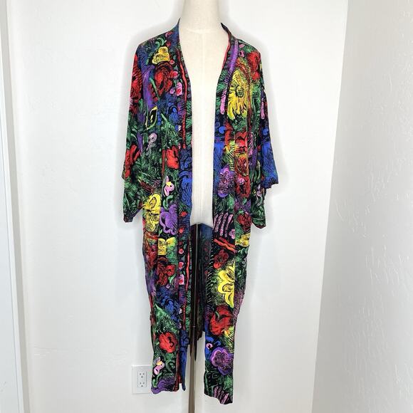 Jams World Open Front Kimono Jacket One Size Dark Floral Duster - Picture 1 of 8